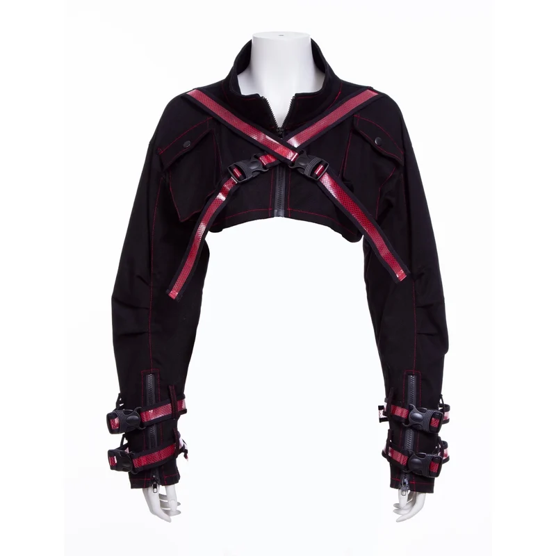 Dam Grunge Stand Krage Straps Kort jacka Röd
