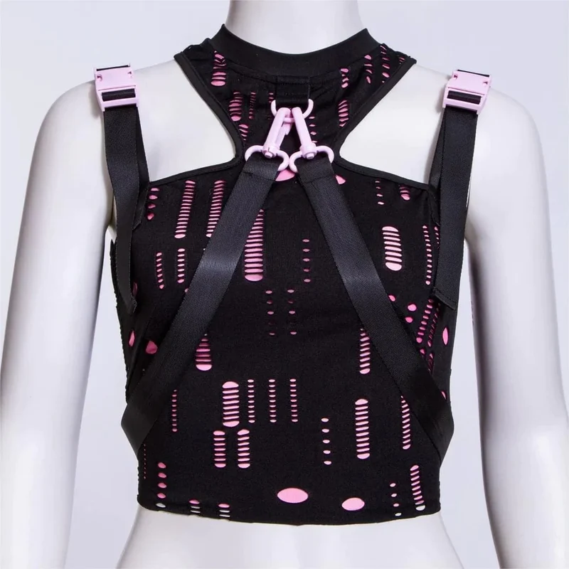 Kvinnors Grunge Ripped Straps Splice Bustier