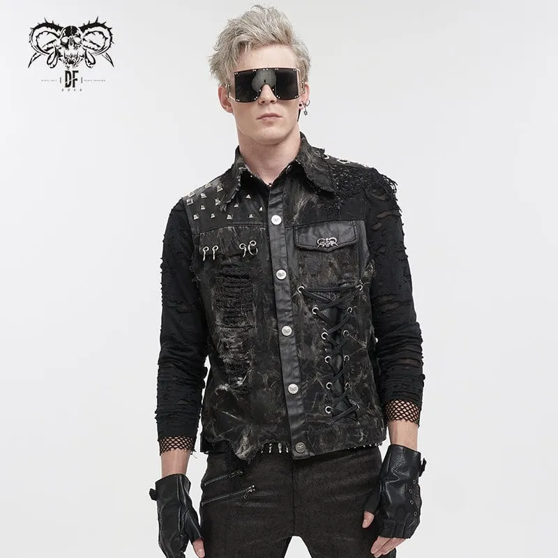 Gothic Mesh Split Rivet Distressed Wasitcoat för män