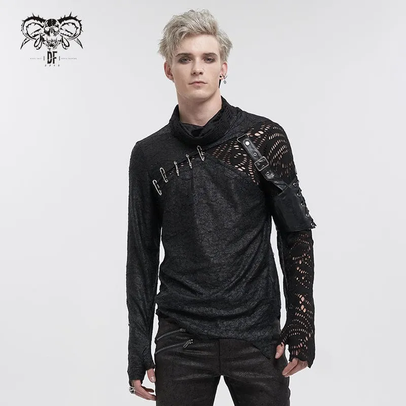 Gothic Turtleneck Mesh Splice Oregelbunden skjorta för män