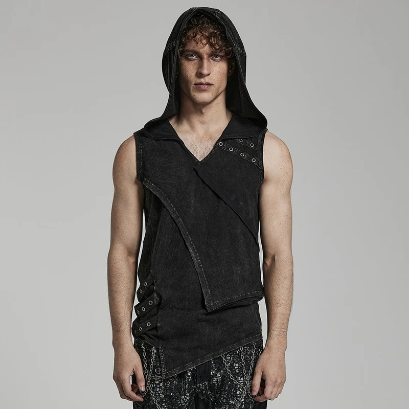 Punk Irregular Distressed linne för män med huva