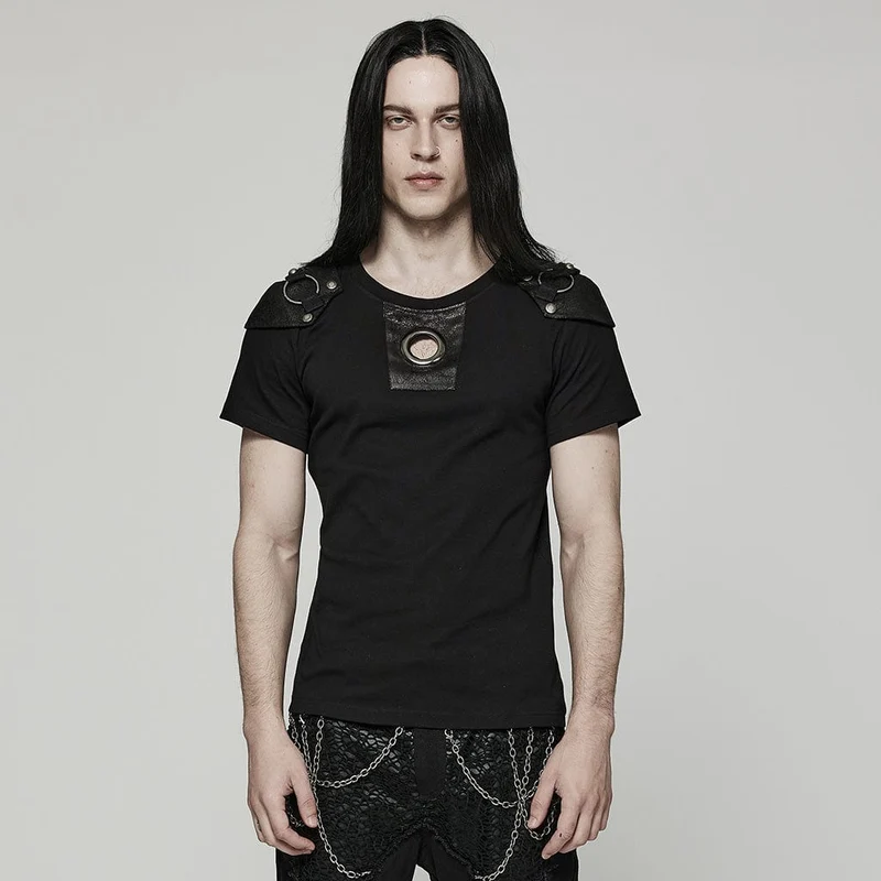 Punk Cutout T-shirt för män med avtagbar axelvadd