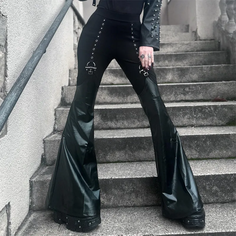 Punk Eyelet Leggings för kvinnor med benvärmare i konstläder