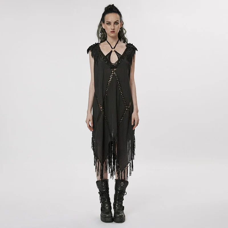 Gothic Feather Tofs Klänning för kvinnor