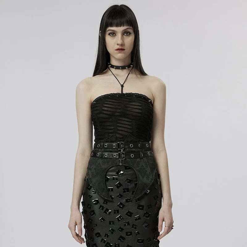 Gothic Ripped Halterneck Linne för kvinnor
