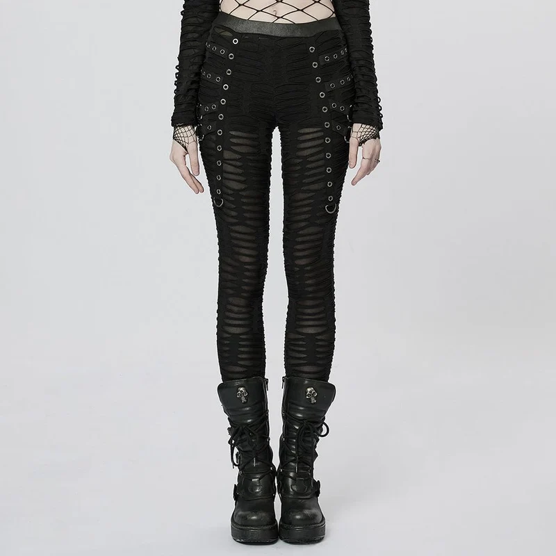Punk Eyelet Ripped Sheer Leggings för kvinnor