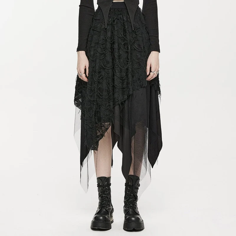 Gothic Butterfly Ripped, oregelbunden kjol för kvinnor