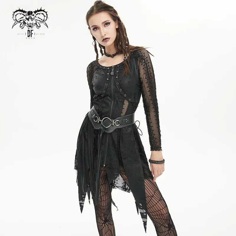 Gothic Irregular Ripped Mesh Klänning för kvinnor