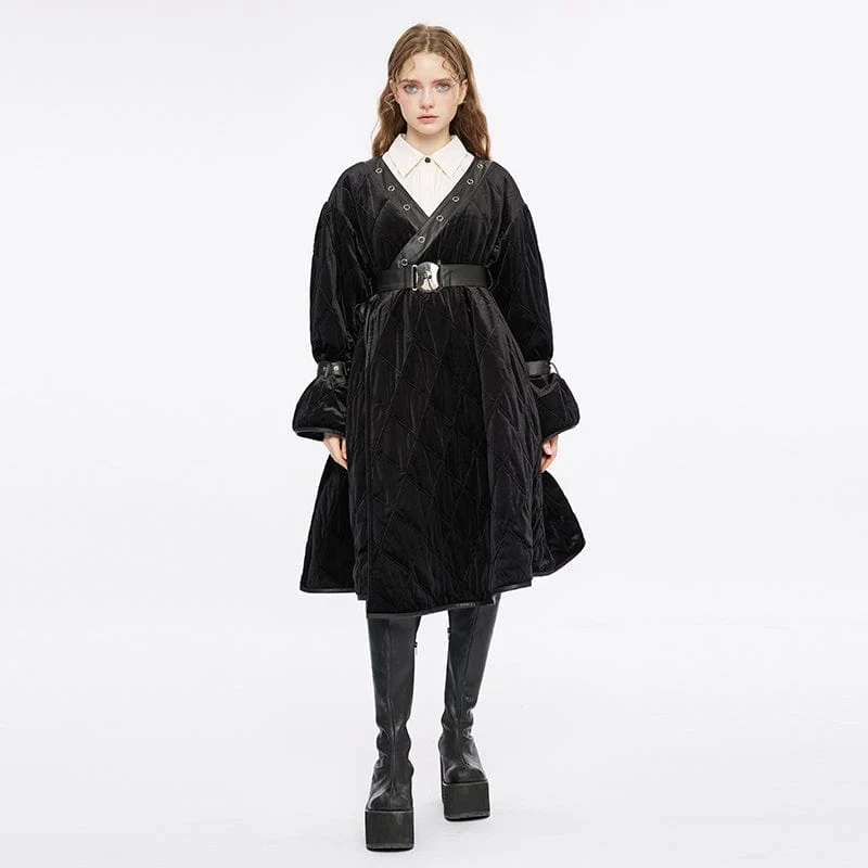 Gothic Plunging Coat för kvinnor med avtagbar huva och bälte