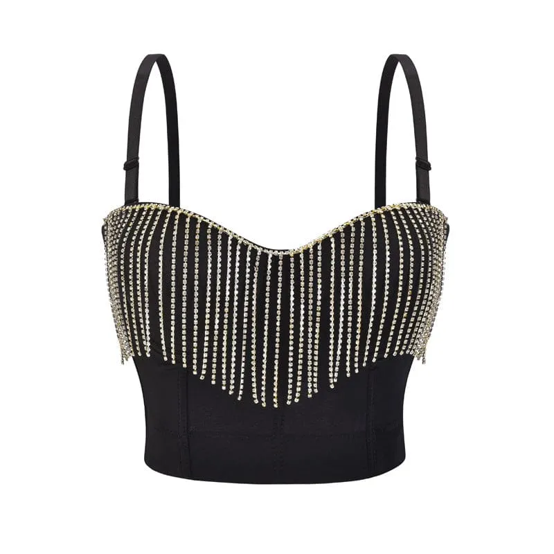 Gothic Rhinestone Tofsar Bustier för kvinnor