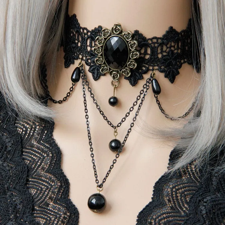 Gothic Bead Spets Choker för kvinnor med kedja