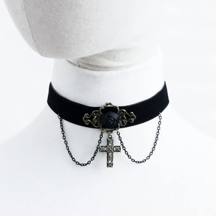 Gothic Rose Cross Choker för kvinnor med kedja