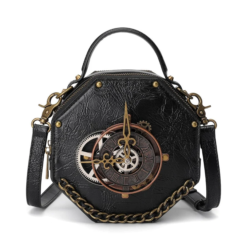 Steampunk Gear Clock-väska för kvinnor med avtagbara remmar