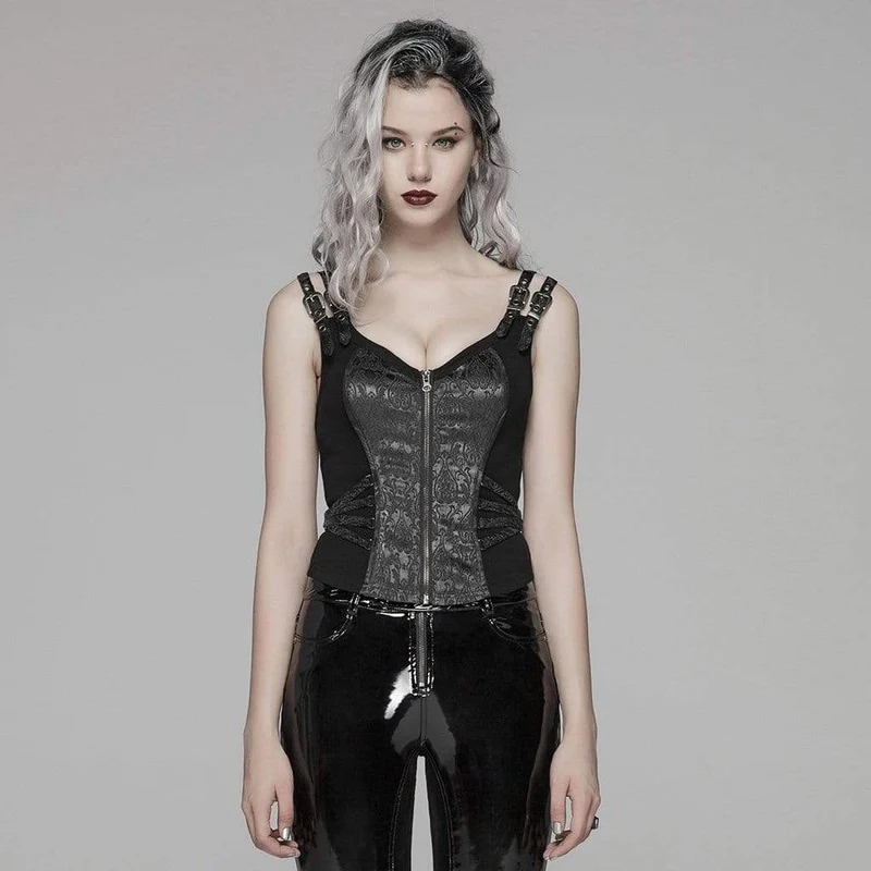 Goth Jacquardväst med dragkedja framtill för kvinnor