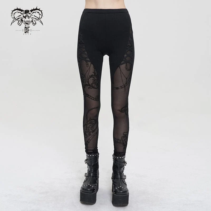 Gothic Mesh Splice Chain Leggings för kvinnor