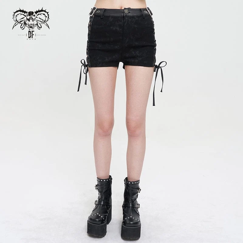 Punk Strappy Tie-dyed Buckle Shorts för kvinnor