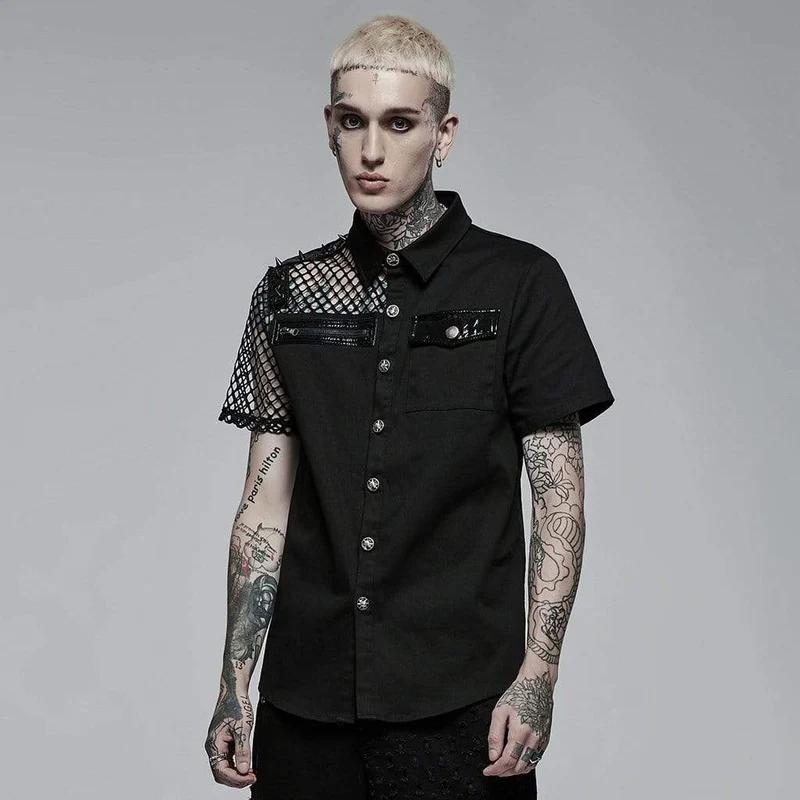 Punk Rivet Splice Mesh-skjorta för män