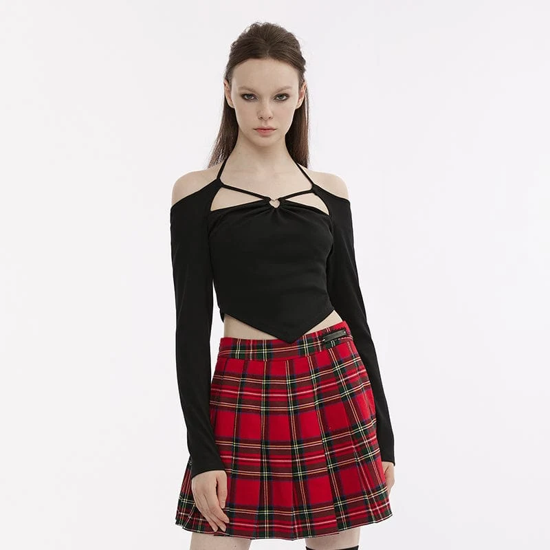Kvinnors Punk Cutout Off Shoulder Halterneck Crop Top