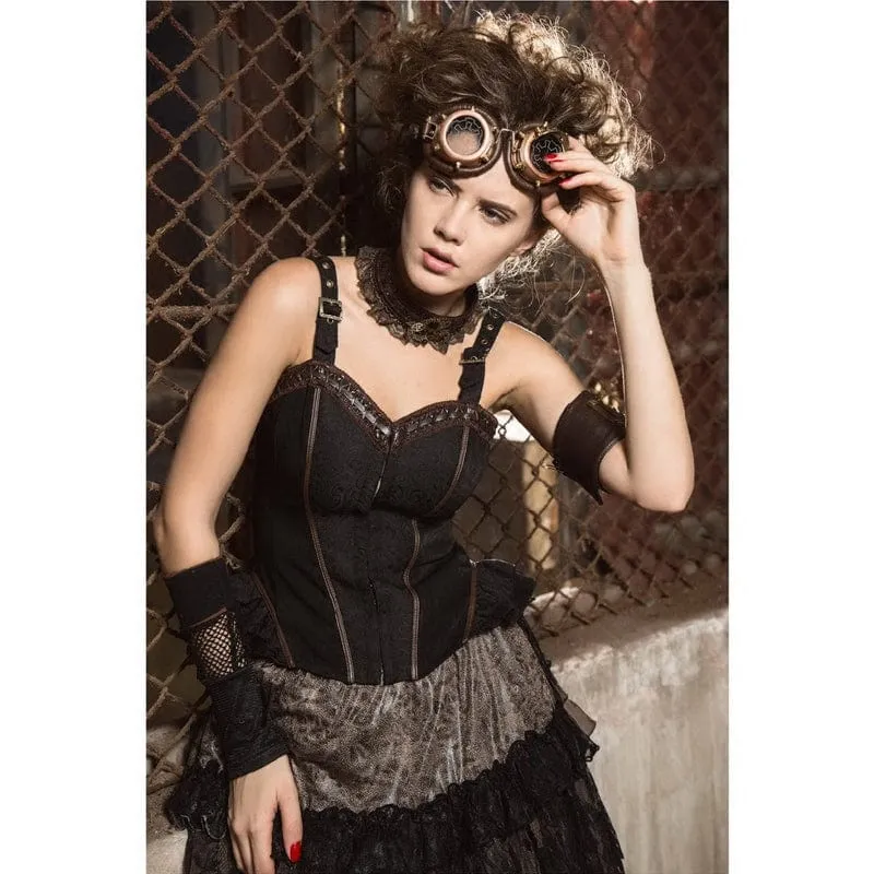Steampunk Ruffled Spännen Bustier med Choker för kvinnor