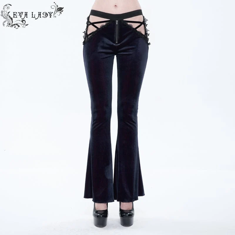 Gothic, dragkedja framtill för kvinnor, Velet Bell-bottoms