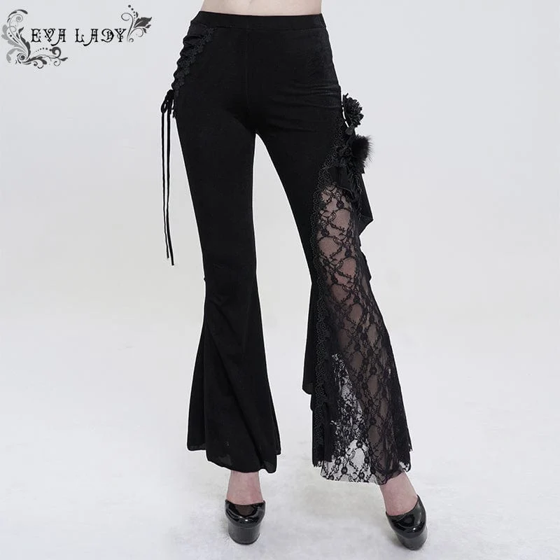 Gothic Strappy Lace Splash Utsvängda byxor för kvinnor
