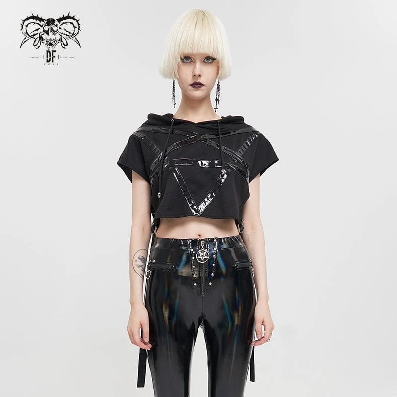 Punkband för damer, asymmetrisk kortärmad Crop Top