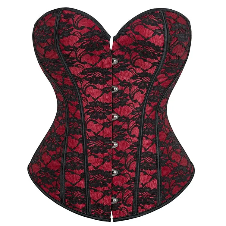 Gothic Strappy Floral Spets Overbust Korsett för kvinnor