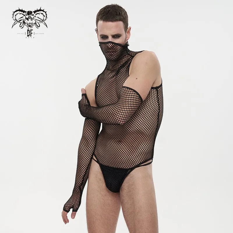 Punk-body med hög krage i mesh för män med överärmar