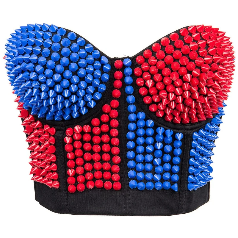 Kvinnors Punk Kontrastfärg Nitar Bustier Cosplay Kostym