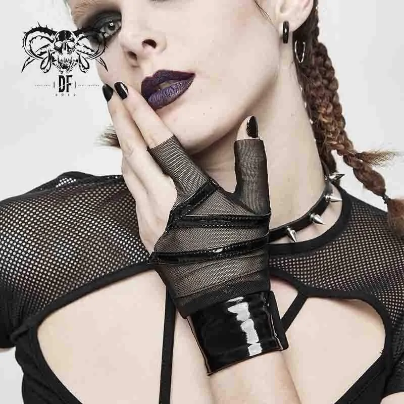 Gothic Full Mesh PU Irregular Handskar för kvinnor
