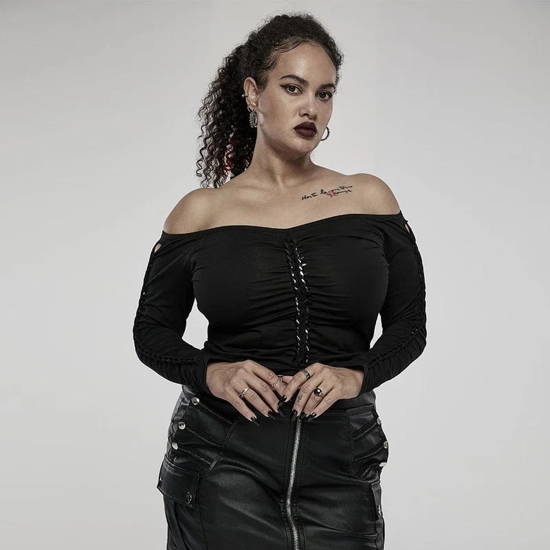 Dam Plus Size Gothic Off Shoulder Volanger långärmad topp