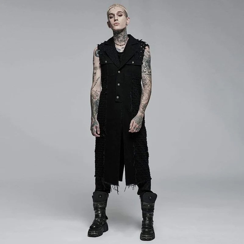 Punk, okantad sliten lång väst för män