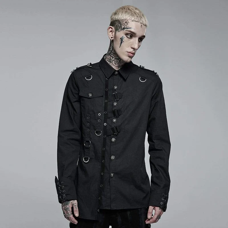 Punk Irregular Skull Buckle Shirt för män