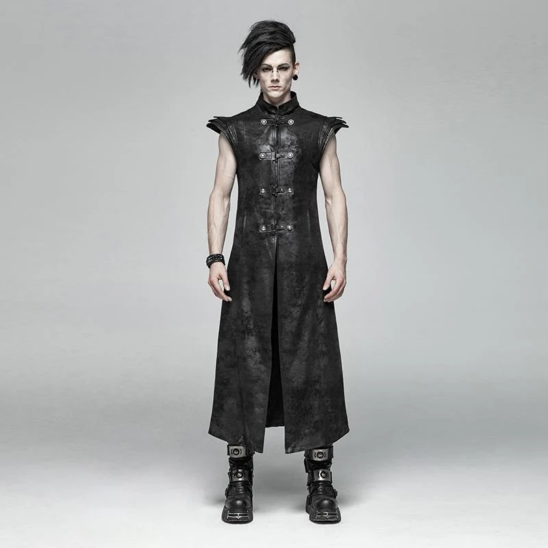 Herr vintage Goth konstläder stativ krage Angel's Wings Maxi Väst