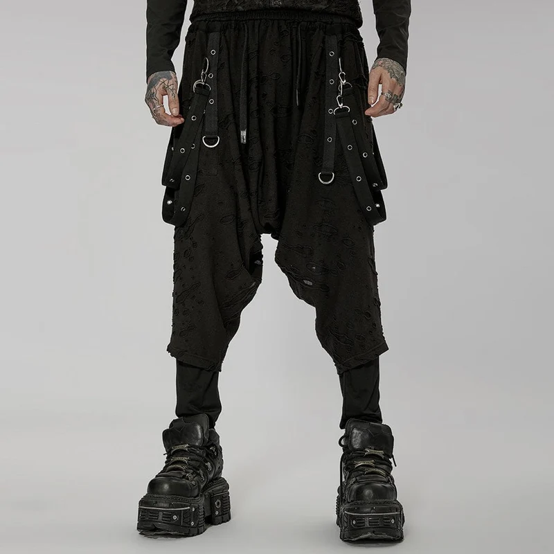 Gothic Ripped Sagging Byxor för män med remmar