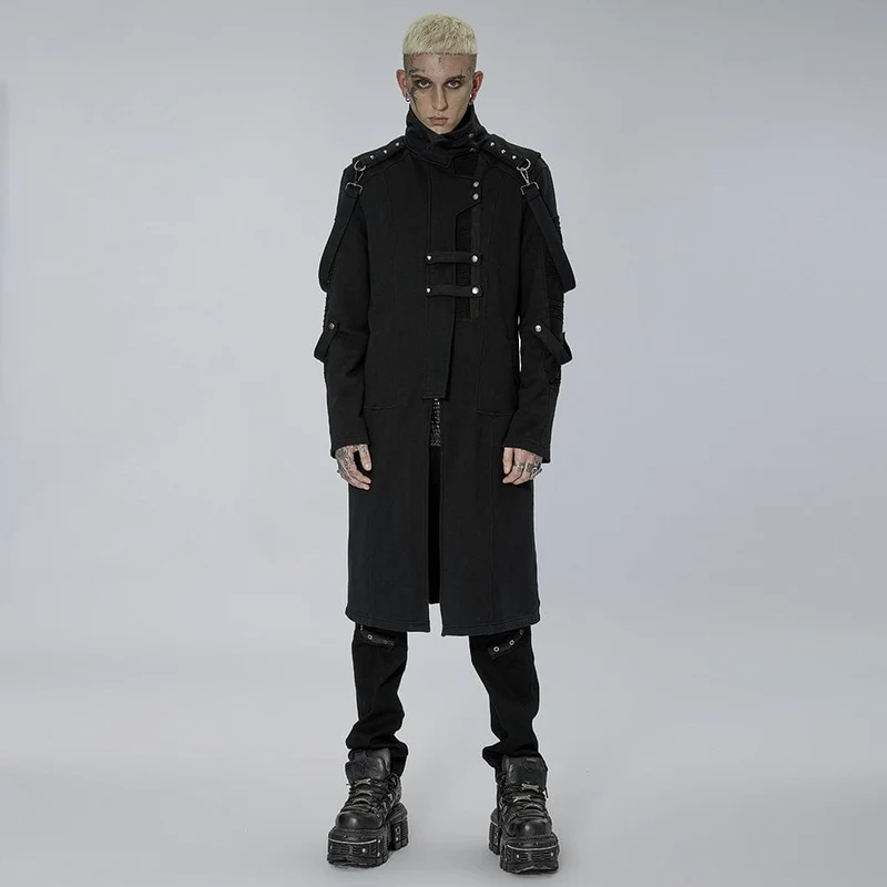 Punk ståkrage för män asymmetrisk dragkedja lång kappa