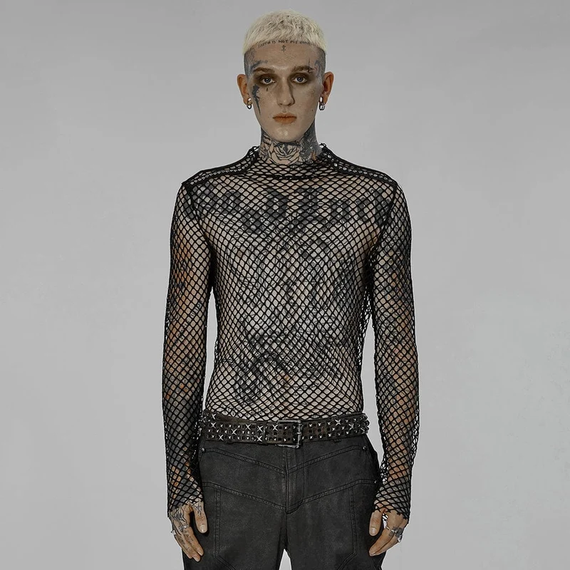 Punk Mesh Sheer Skjorta för män