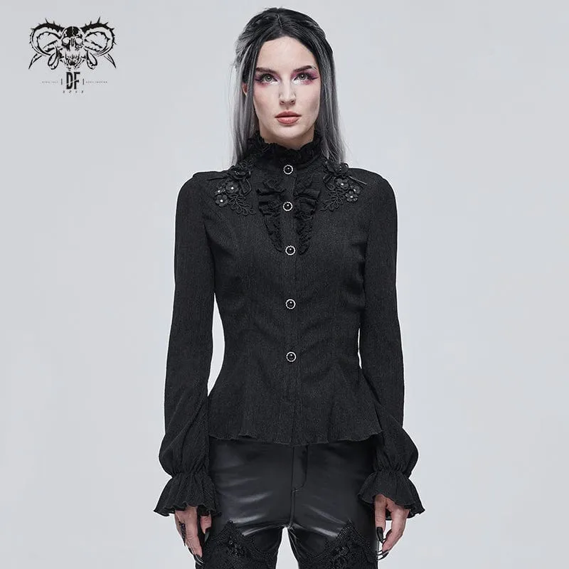 Gothic Strappy Puff Sleeved Ruched Black Shirt för kvinnor