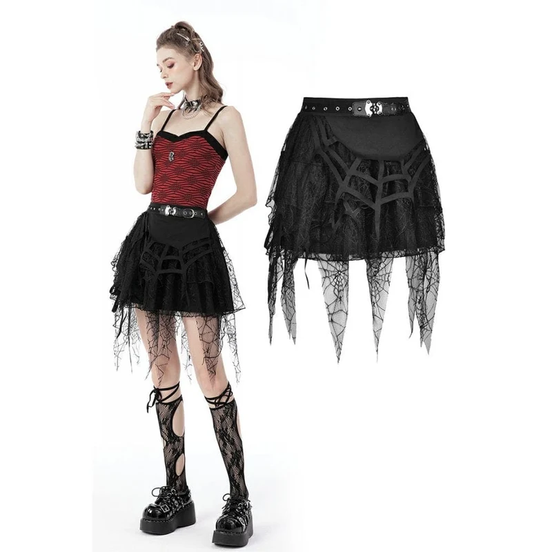 Kvinnors Punk Rock Ripped Mesh Kort kjol
