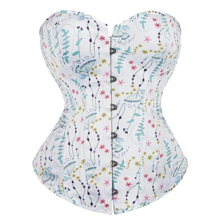 Gothic Strappy Floral Printed Overbust Korsett för kvinnor