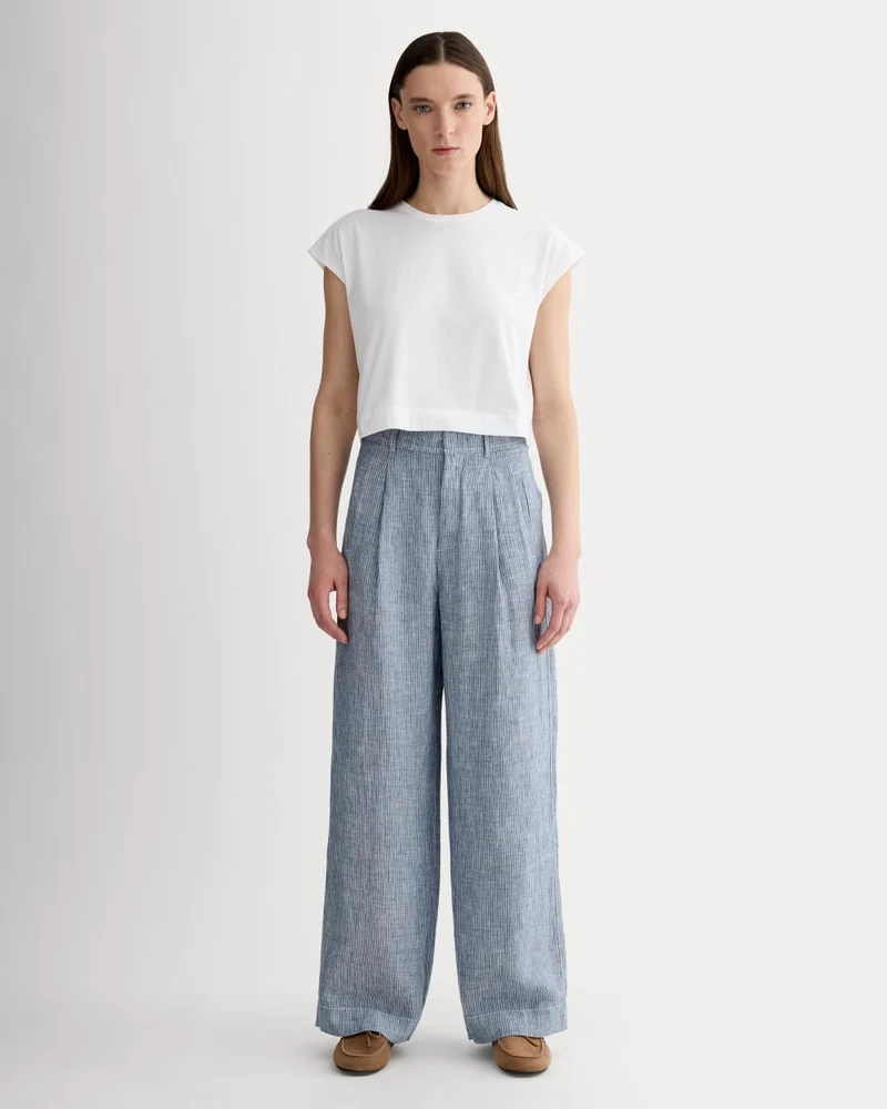 The Linen Way-High® Drape Pant | White / Blue