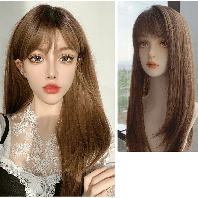Peruk för naturligt rakt syntetiskt hår för kvinnor