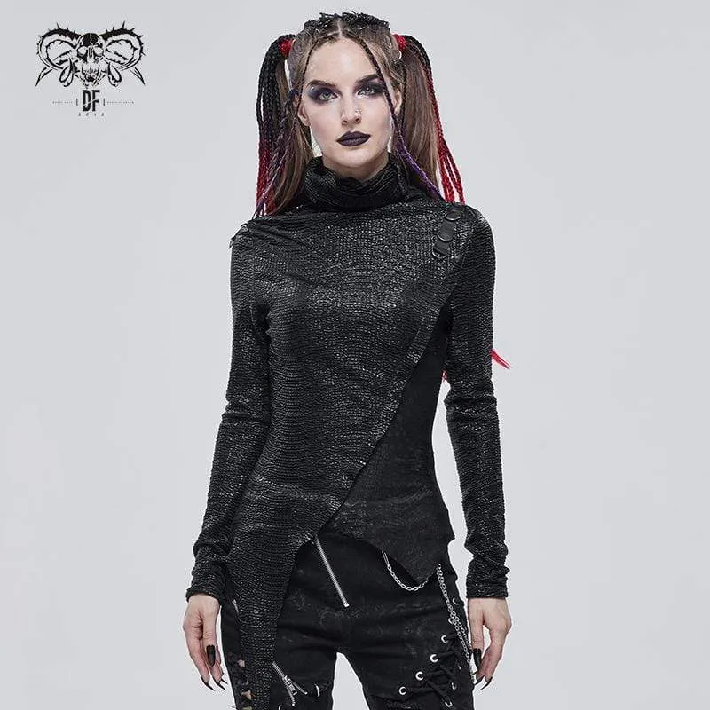 Gothic Irregular Turtleneck Ruched Top för kvinnor