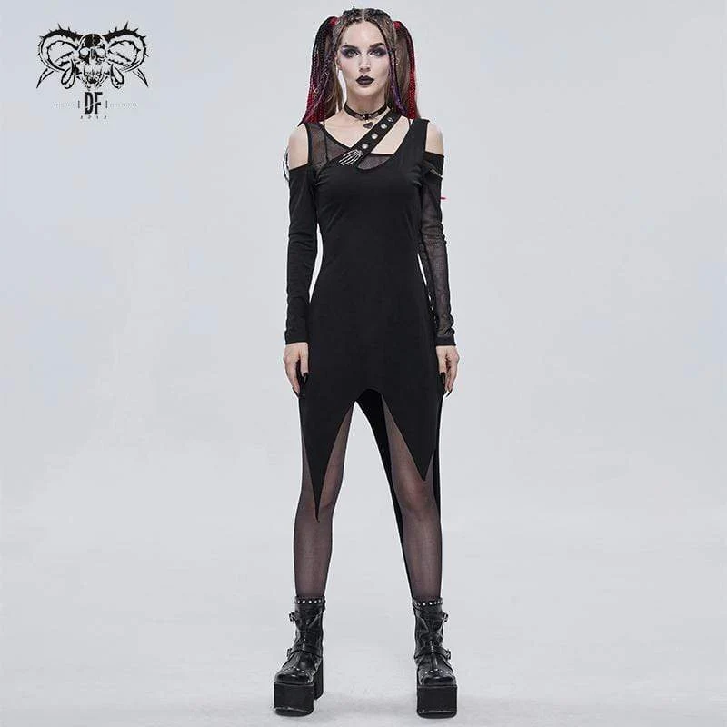 Gothic Irregular Cutout Mesh Splice Klänning för kvinnor