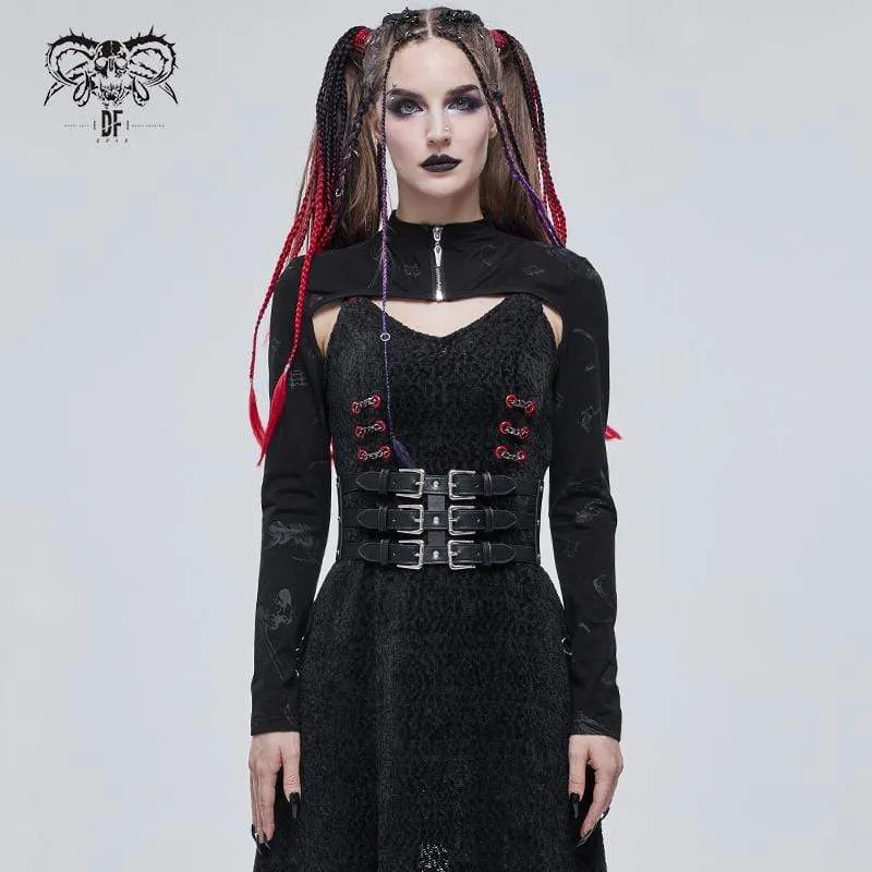 Gothic Bone Printed Strappy Zipper Cape för kvinnor