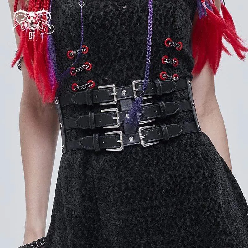 Gothic Cutout-spännen för kvinnor, gördel i konstläder