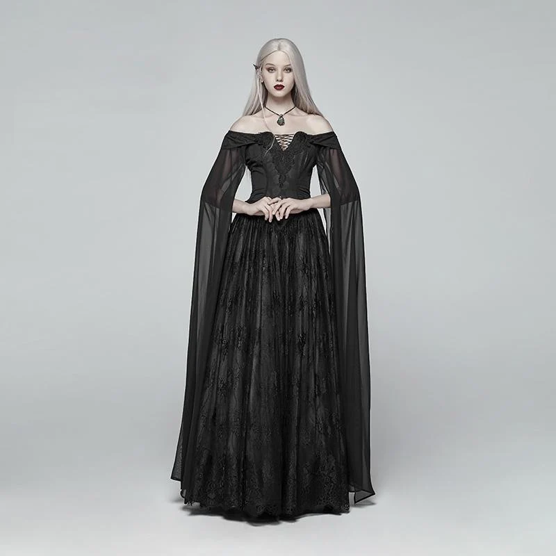 Kvinnors Goth Off Shoulder Flerlagers Spets Witch Gown Bröllopsklänning