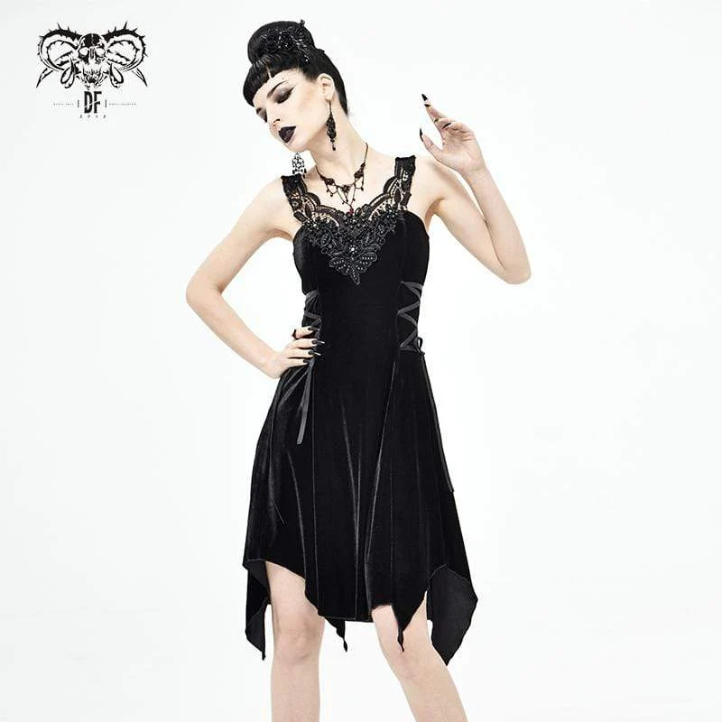Gothic Irregular Strappy Black Slip Dress för kvinnor
