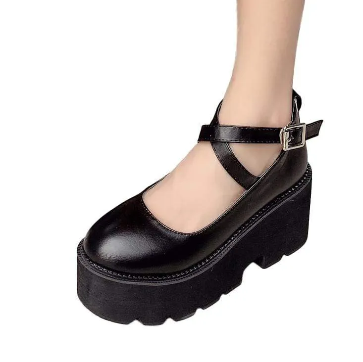Gothic Punk Ankel Spänne Mary Jane Shoes för kvinnor