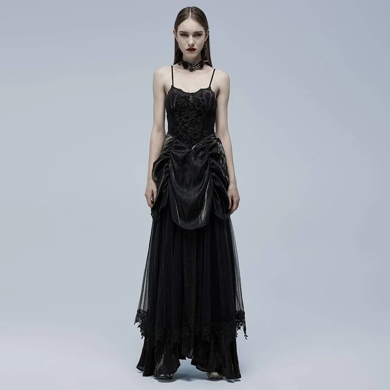Gothic Strappy Ruffle Layered Slip Bröllopsklänning för kvinnor
